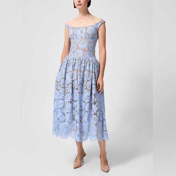 NWT- Self-Portrait Blue Midi Dress in Floral Lace - Picture 14 of 17